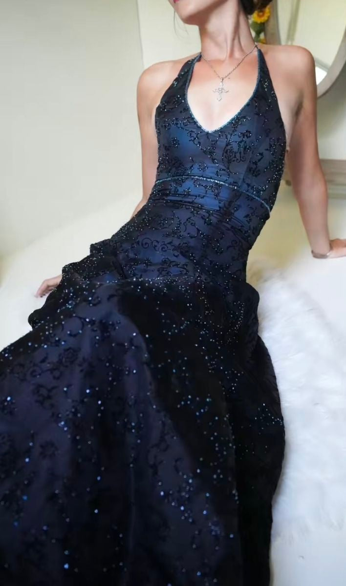 Purple Lace Halter Prom Dresses Long Evening Party Dress, – Frisco Dresses