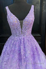 Purple Lace Long A Line Formal Prom Dress Evening Dress
