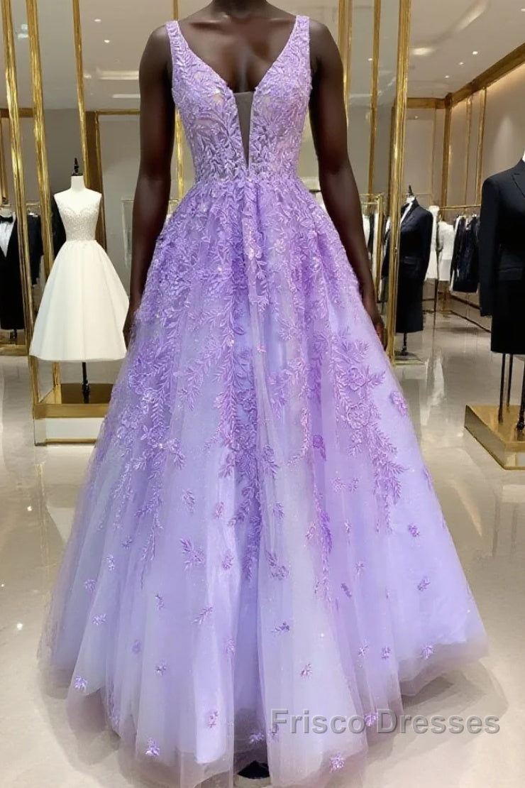 Purple Lace Long A Line Formal Prom Dress Evening Dress Main image