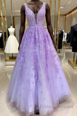 Purple Lace Long A Line Formal Prom Dress Evening Dress