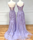 Purple Lace Long Prom Dress