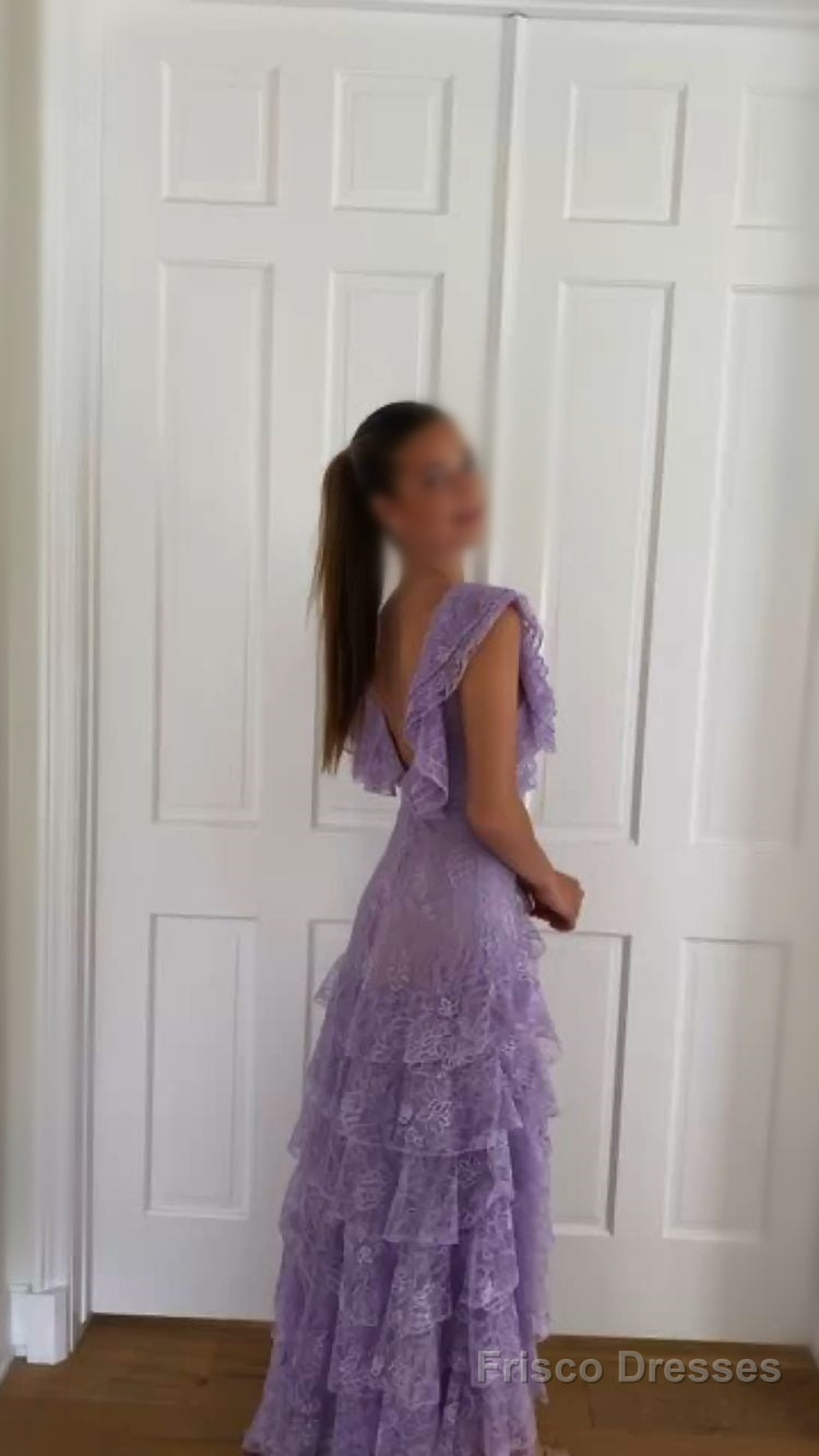 Purple Lace Long Prom Dress Backless Evening Dress Stunning Maxi Dress Main image