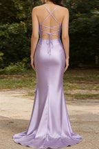 Purple Mermaid Corset Ruched Prom Dress with Ruffled Slit