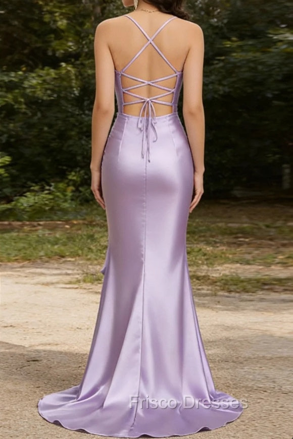 Purple Mermaid Corset Ruched Prom Dress with Ruffled Slit