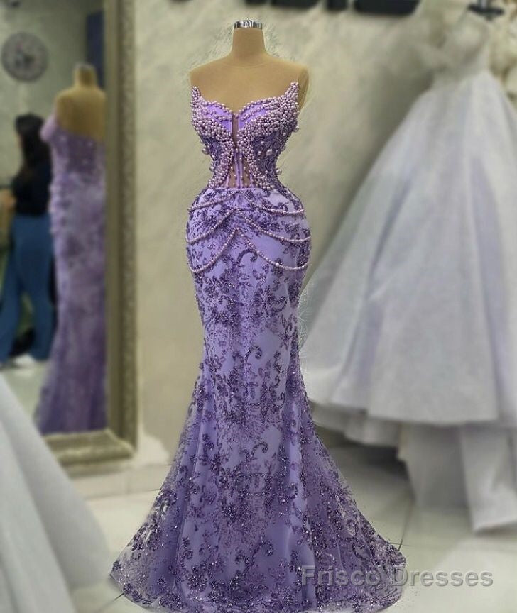 Purple Mermaid Evening Dress Beaded Formal Prom Gown Main image