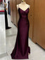 Purple Mermaid Satin Spaghetti Straps Pleats Prom Dress For Women