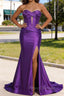 Purple Mermaid Sweetheart Corset Long Prom Dress with Slit