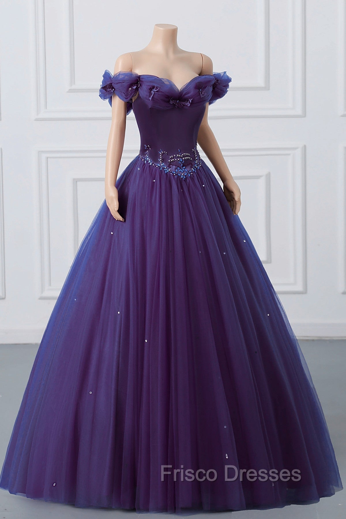 Purple Off-The-Shoulder Sweetheart Party Dress, Beaded Flowers Ball Gown Tulle Formal Prom Dress Secondary image