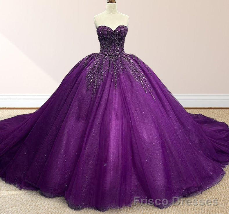Purple Organza A Line Ball Gown Sweetheart Quinceanera Dresses