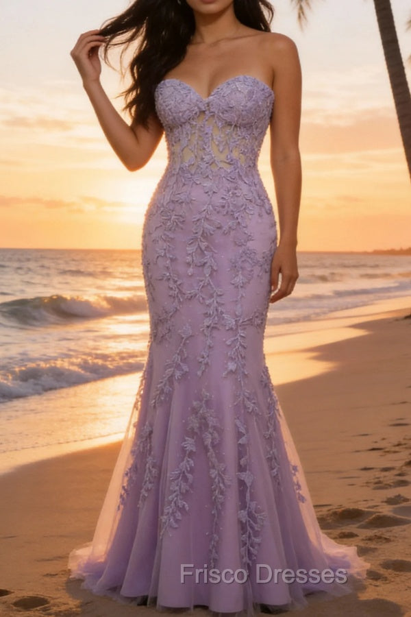 Purple Prom Dress Sweetheart Neck Mermaid Fromal Dress With Appliques Main image
