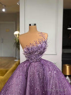 Purple Prom Dresses, Sparkly Prom Dress, Ball Gown Prom Dresses, Vestido De Fiesta, Feather Prom Dresses, Vestido De Longo, Elegant Prom Dresses, Prom Ball Gown,