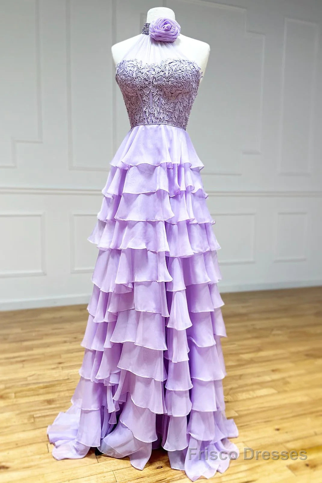 Purple Ruffle Chiffon Halter Prom Dress Main image