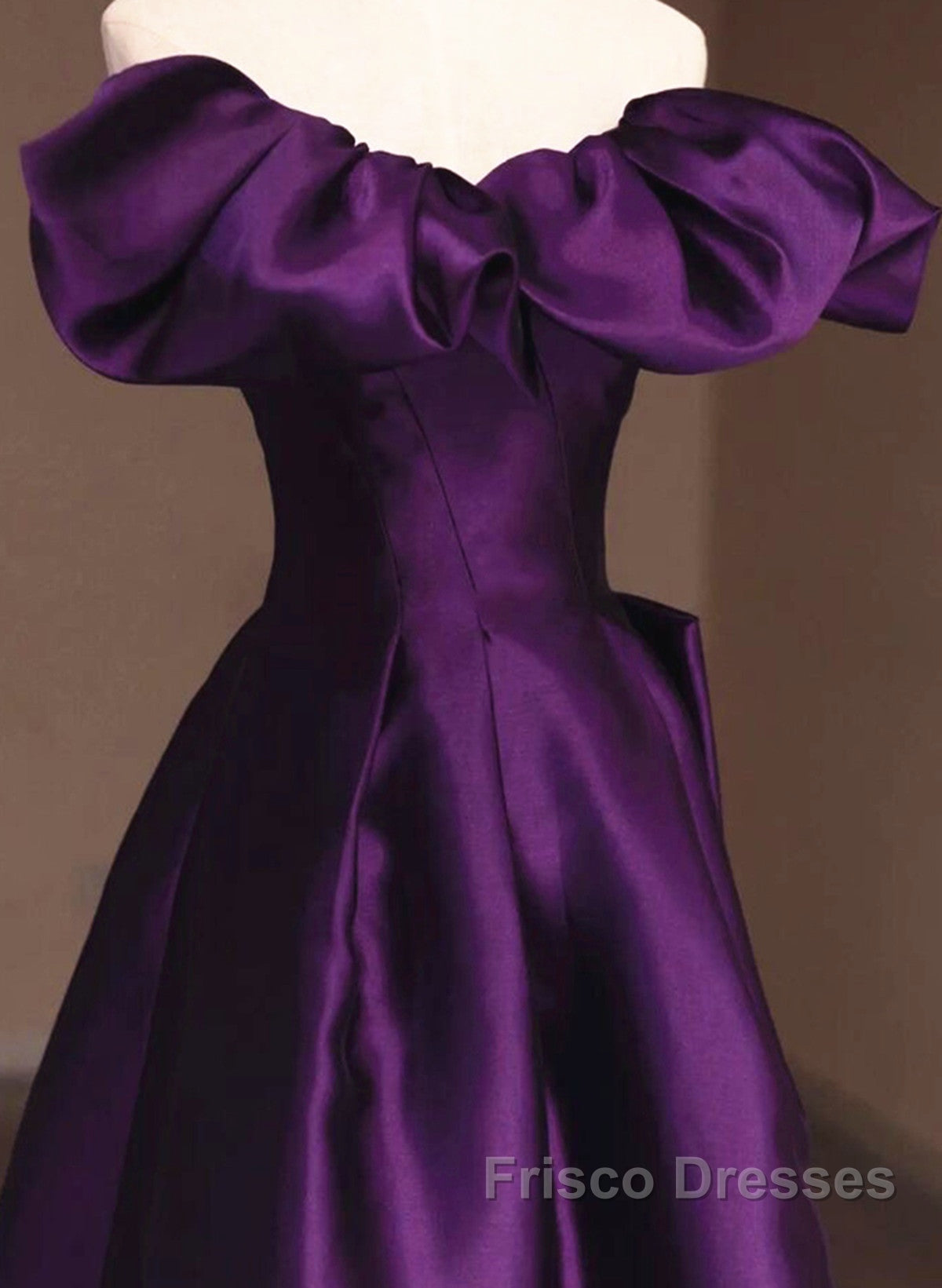 Purple Satin A-Line Off Shoulder Long Evening Dress, Purple Satin Formal Prom Dress
