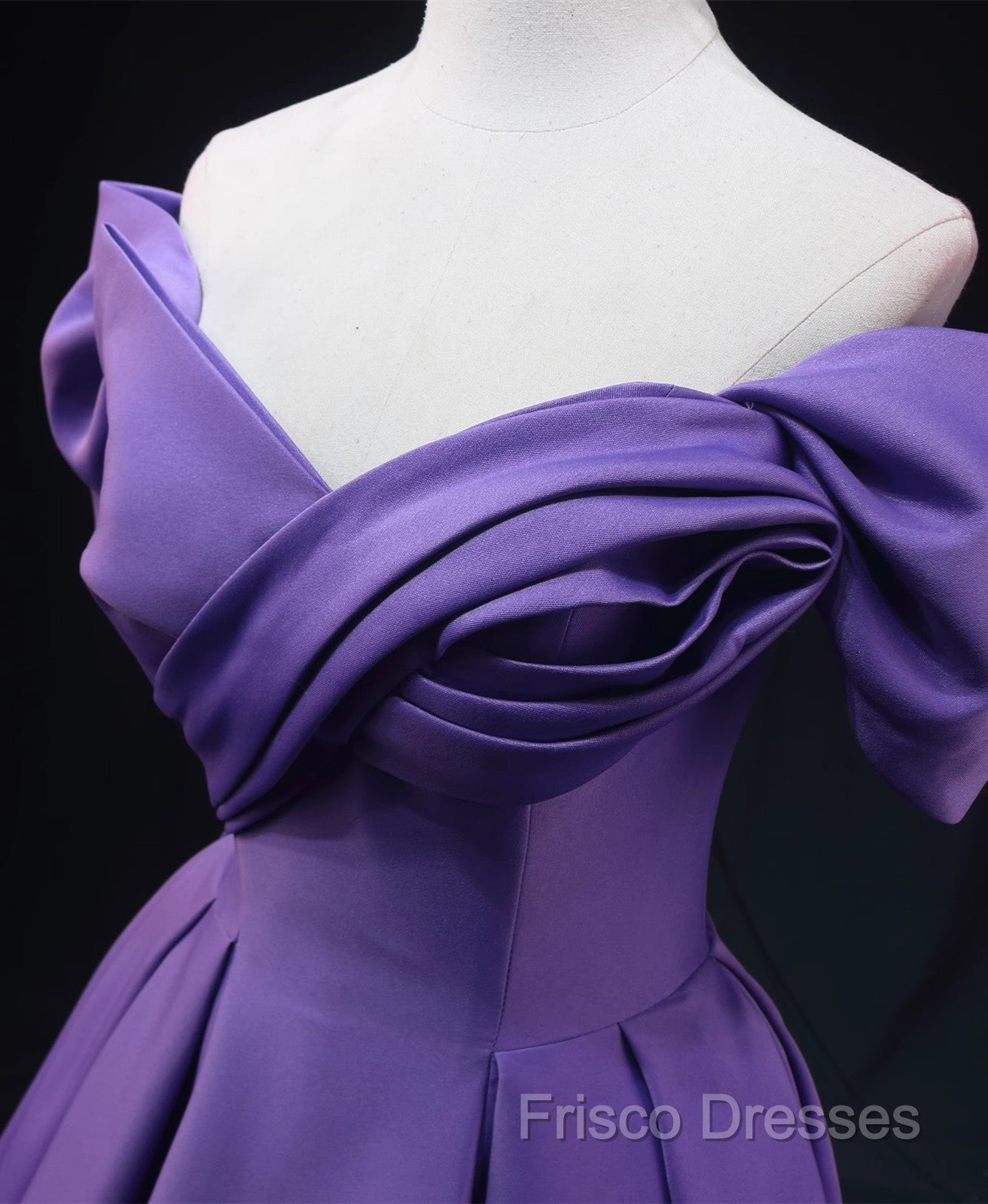 Purple Satin A-Line Off Shoulder Long Party Dress, Purple Formal Dress Formal Prom Dress