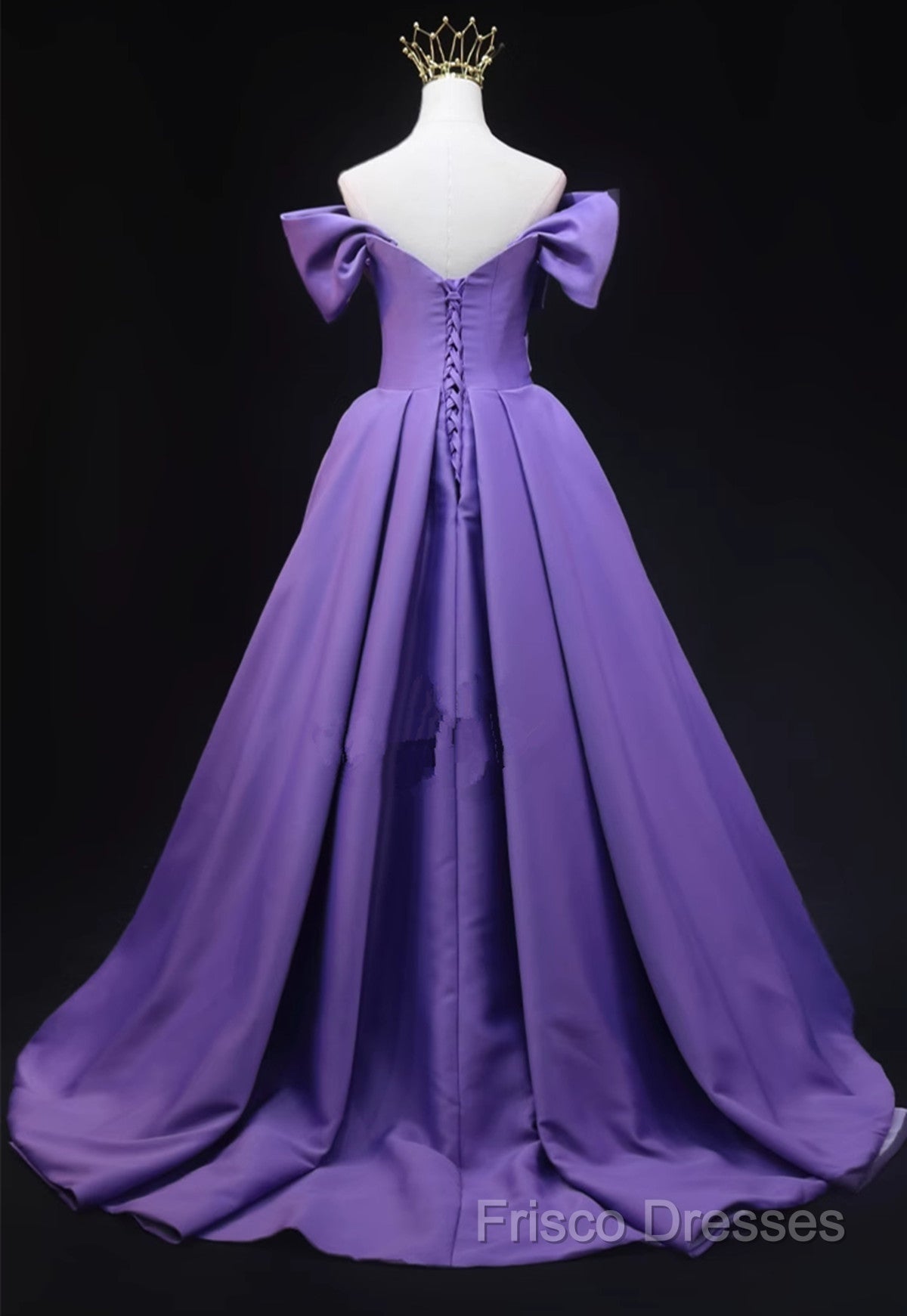 Purple Satin A-Line Off Shoulder Long Party Dress, Purple Formal Dress Formal Prom Dress