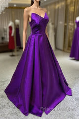 Purple Satin A-Line Simple Floor Length Evening Dress Formal Dress, Dark Purple Formal Prom Dress