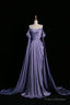 Purple Satin Long Prom Dress, Beautiful Off The Shoulder Evening Party Dress