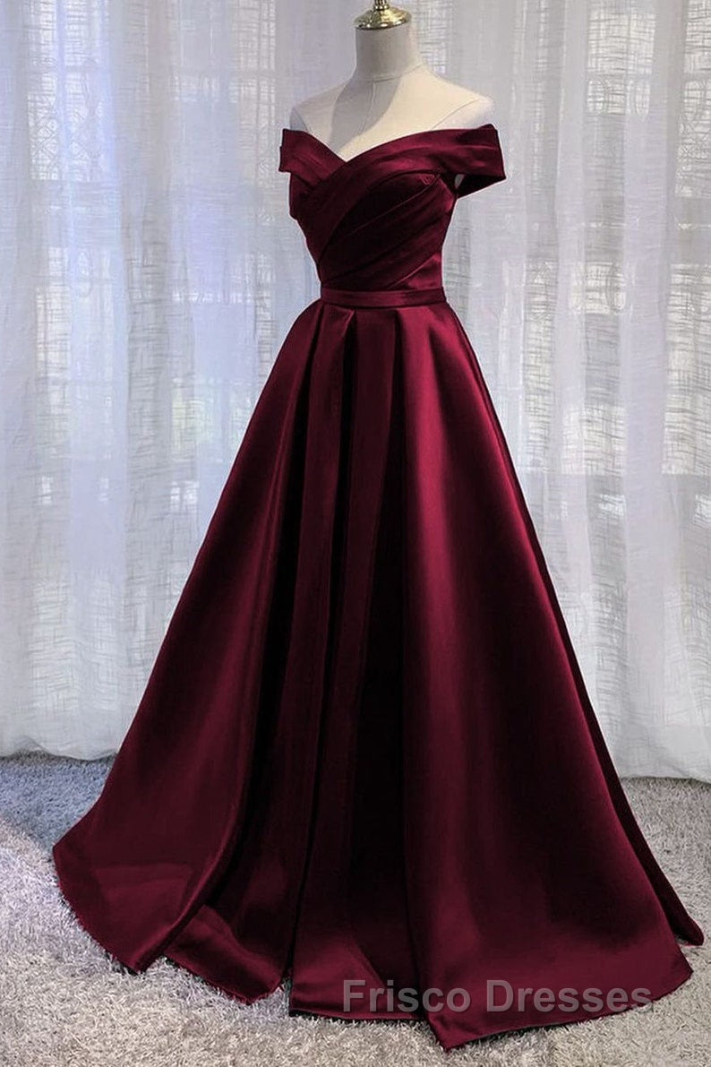 Purple Satin Off Shoulder Long Formal Prom Dress,A-line Simple Women Formal Prom Dress
