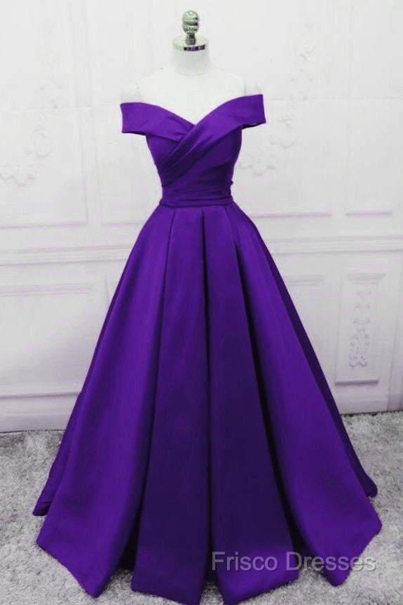 Purple Satin Simple Sweetheart Long Formal Dress, Purple Formal Wedding Party Dress Secondary image