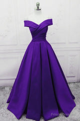 Purple Satin Simple Sweetheart Long Evening Dress, Purple Formal Wedding Party Dresses