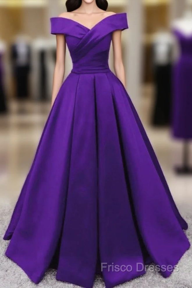 Purple Satin Simple Sweetheart Long Formal Dress, Purple Formal Wedding Party Dress Main image