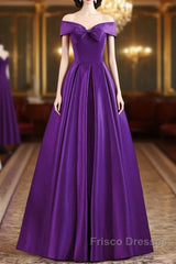 Purple Satin Sweetheart Long Party Dress, A-Line Purple Formal Prom Dress