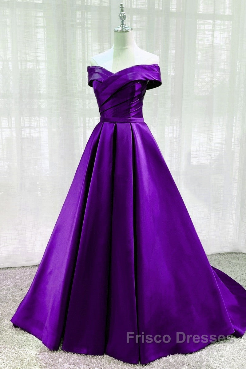 Purple Satin Sweetheart Long Party Dress Formal Prom Dress, Off Shoulder Purple Evening Dress Secondary image