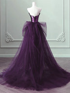Purple Sequins Long Party Dress, A-Line Purple Sequins Prom Dress With Tulle