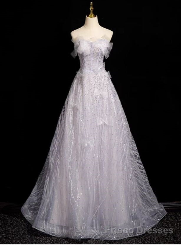 Purple Sequins Off the Shoulder Bow Prom Dress Main image