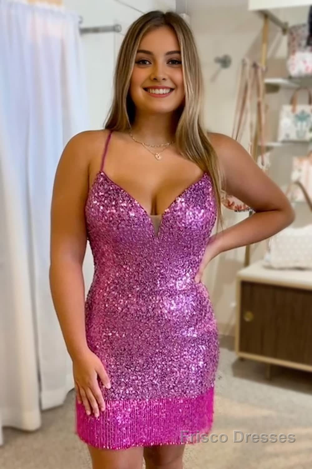 Purple Sequins Tight Homecoming Dress with Fringes Main image