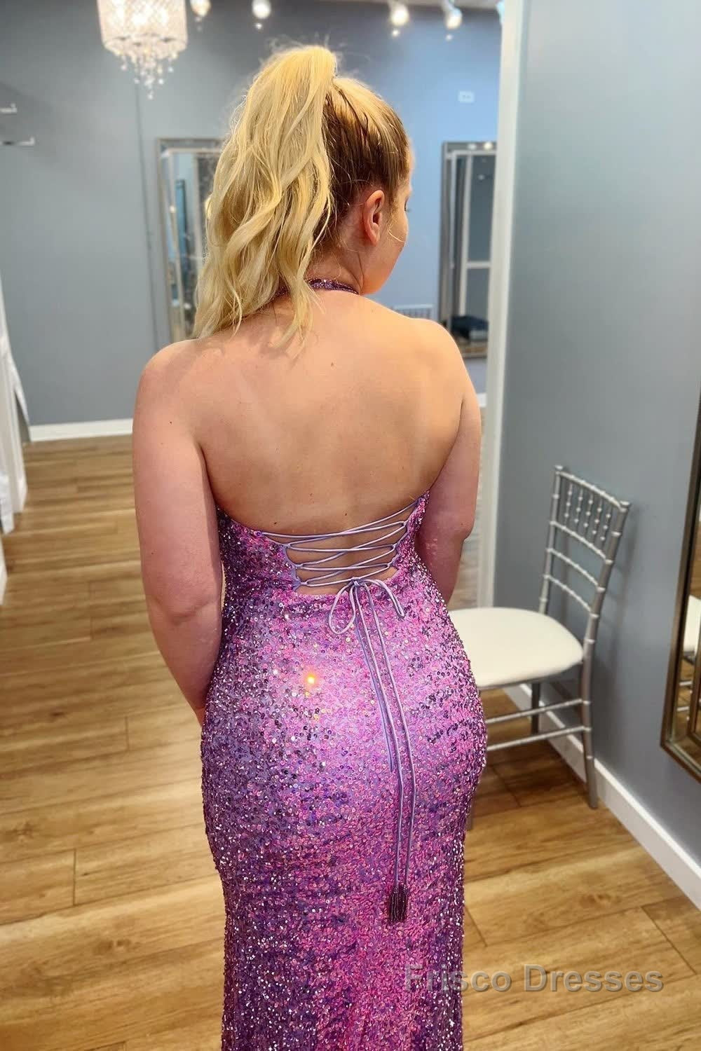 Purple Sheath Lace-Up Back Sequins Prom Dress Secondary image