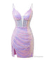Purple Sheath Sequins Spaghetti Straps Homecoming Dress