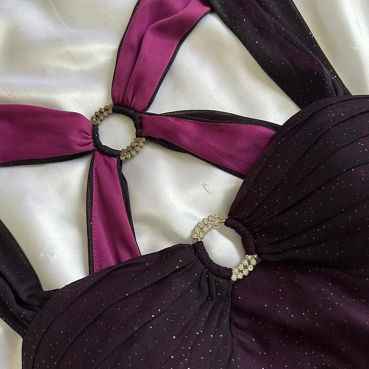 Purple Shiny Elegant Fashion Gradient Strap Long Tulle Ball Gown Evening Dress