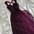 Purple Shiny Elegant Fashion Gradient Strap Long Tulle Ball Gown Evening Dress