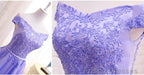 Purple Short Sleeves Lace Off Shoulder Party Dress, Cute Purple Homecoming Dress