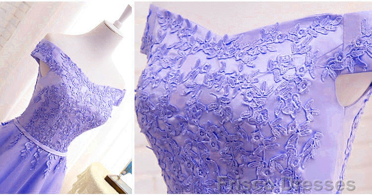 Purple Short Sleeves Lace Off Shoulder Party Dress, Cute Purple Homecoming Dress