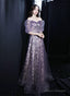 Purple Short Sleeves Tulle Sweetheart Party Dress, A-Line Purple Tulle Prom Dress