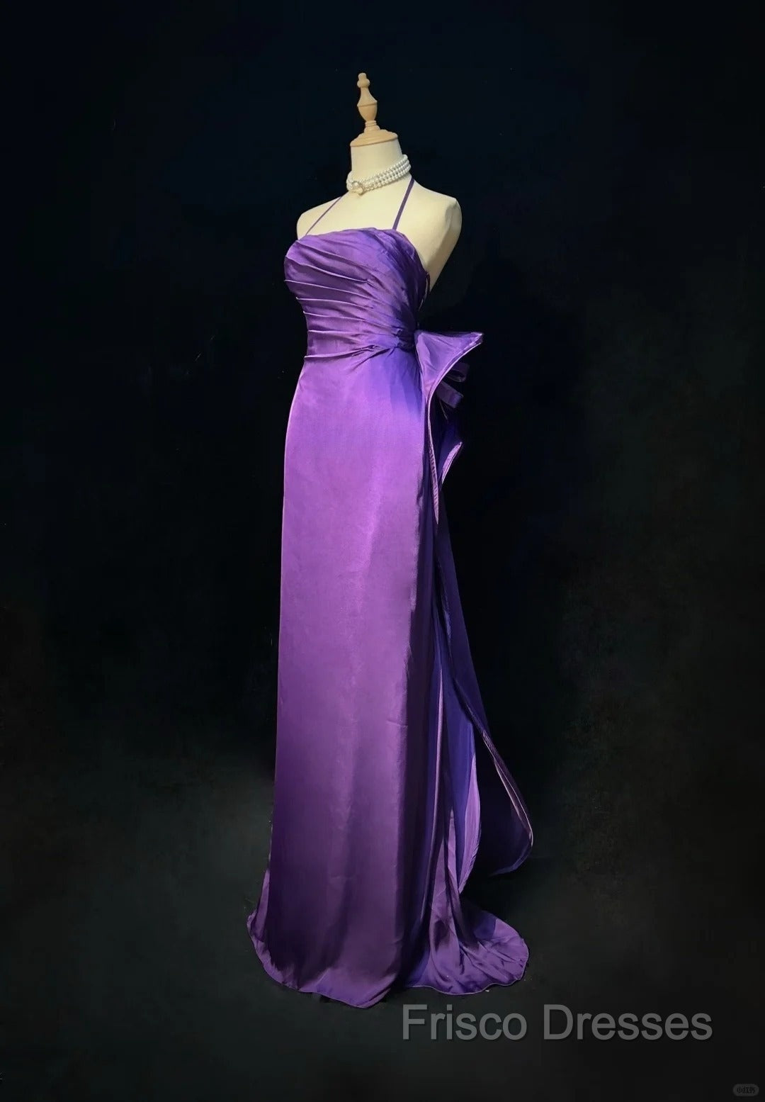 Purple Spaghetti Strap Satin Formal Prom Dress Backless Formal Gown
