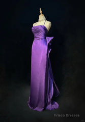 Purple Spaghetti Strap Satin Prom Dress Backless Evening Gown