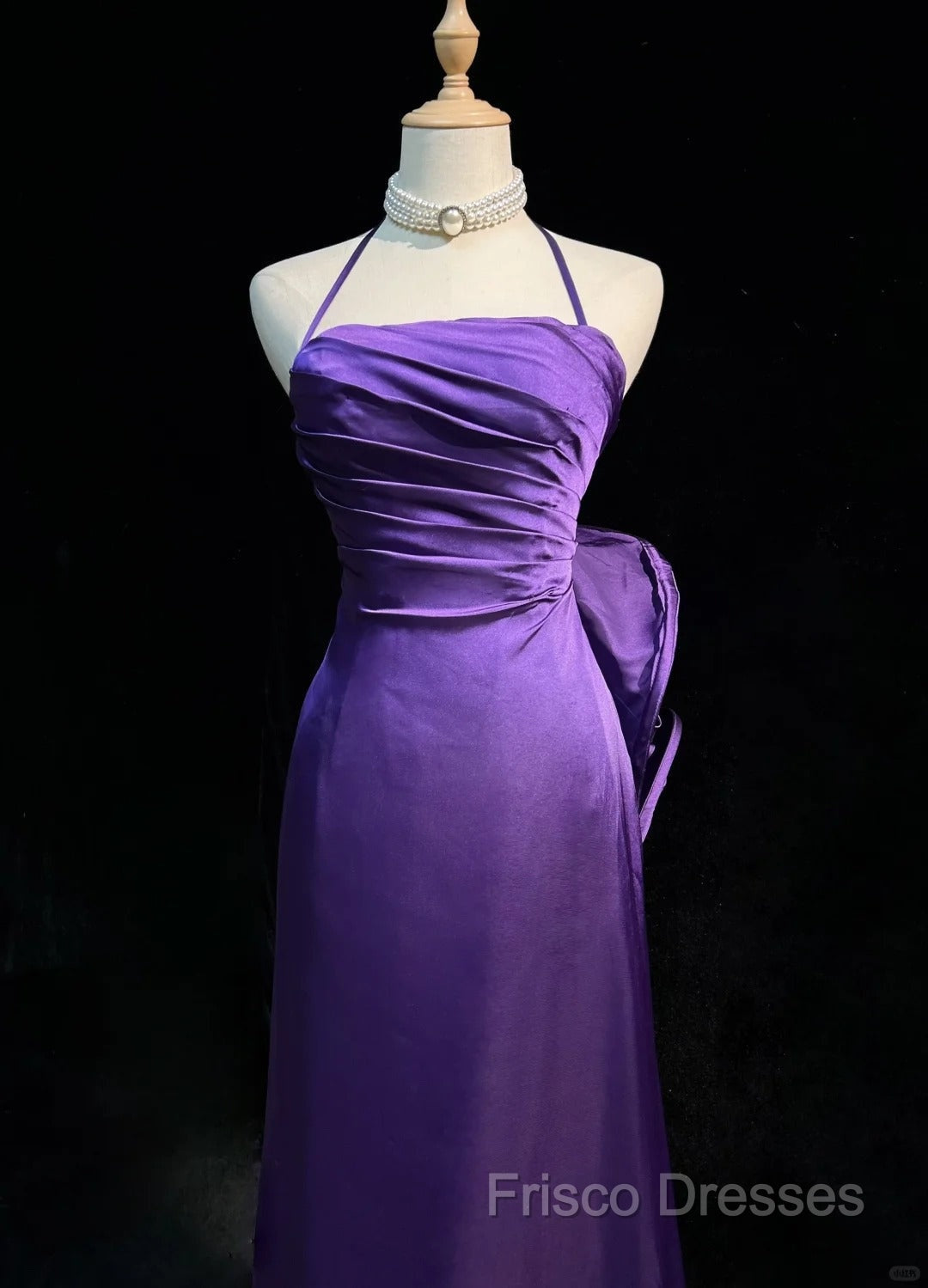Purple Spaghetti Strap Satin Formal Prom Dress Backless Formal Gown