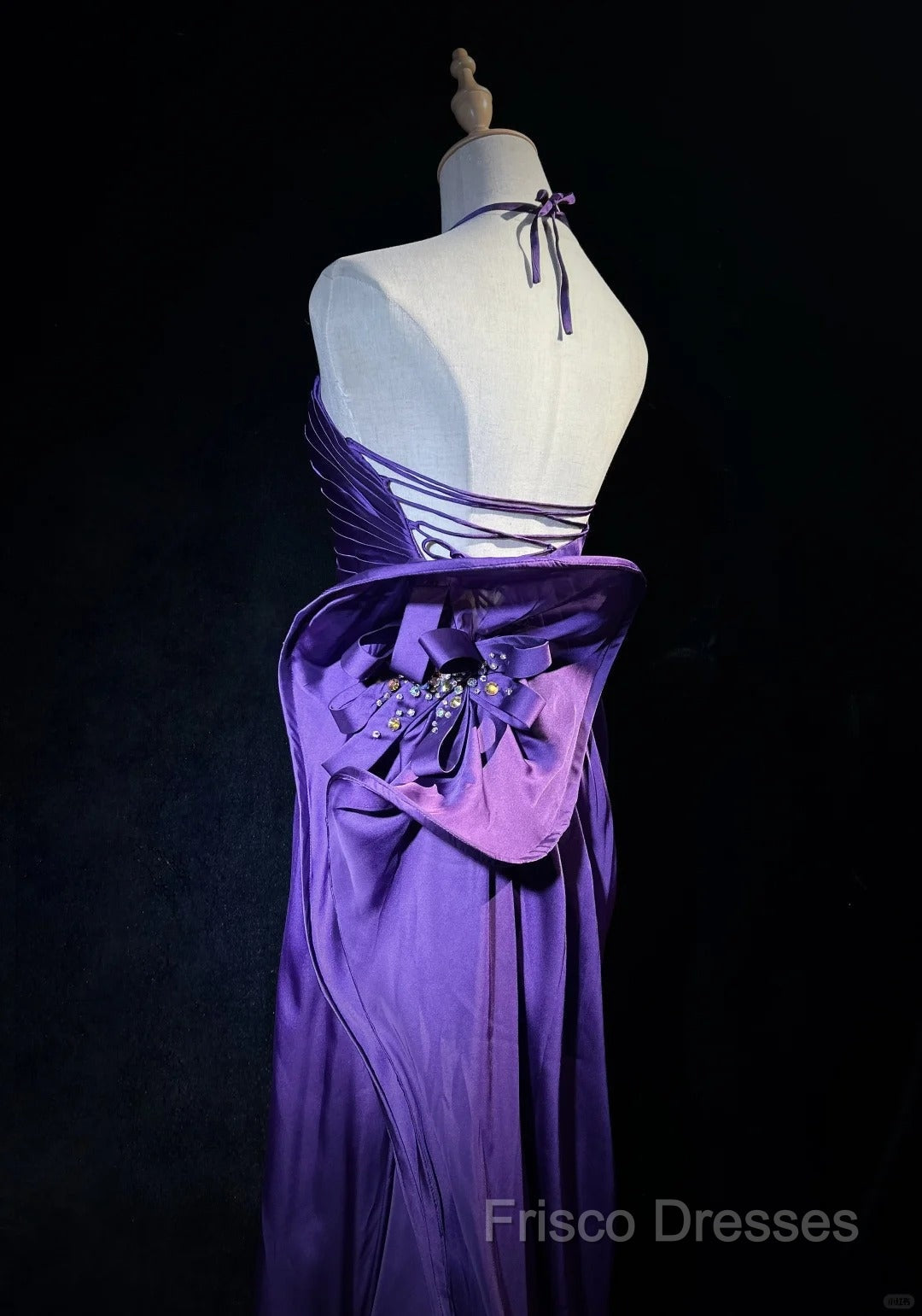 Purple Spaghetti Strap Satin Formal Prom Dress Backless Formal Gown