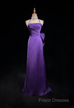 Purple Spaghetti Strap Satin Formal Prom Dress Backless Formal Gown