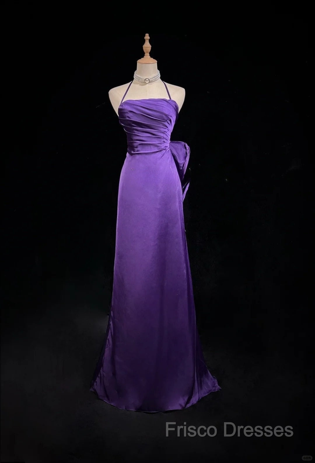 Purple Spaghetti Strap Satin Formal Prom Dress Backless Formal Gown