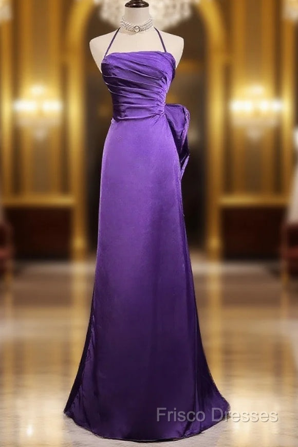 Purple Spaghetti Strap Satin Formal Prom Dress Backless Formal Gown Main image