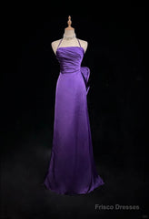 Purple Spaghetti Strap Satin Prom Dress Backless Evening Gown