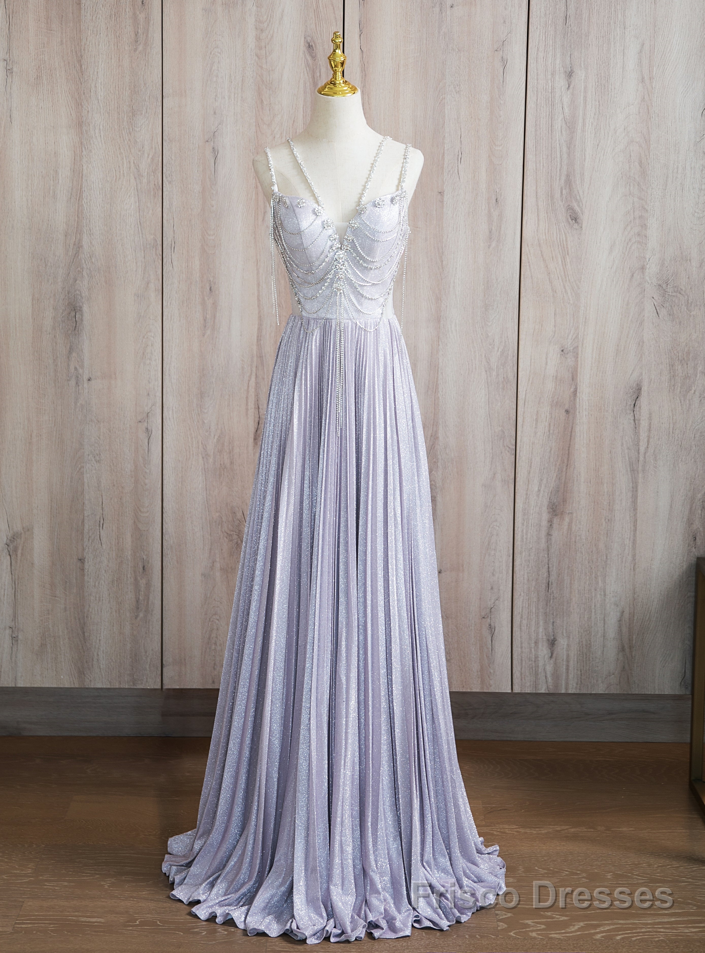 Purple Spaghetti Straps Beading Prom Dress Main image