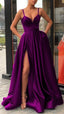 Neck Long Prom Dress Purple Evening Dress Satin Party Dresses
