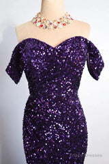 Purple Sparkly Long Formal Dress Mermaid Off-Shoulder Slit