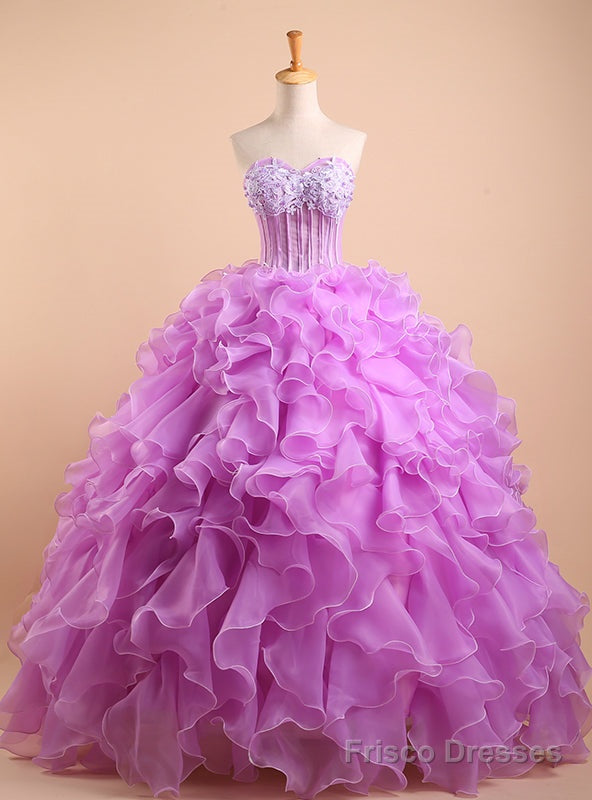 Purple Sweetheart Ball Gown Applique Top Beaded Backless Long Quinceanera Dresses Main image