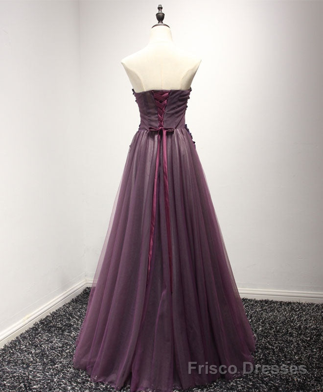 Purple Sweetheart Neck Lace Long Prom Dress, Formal Dress Secondary image